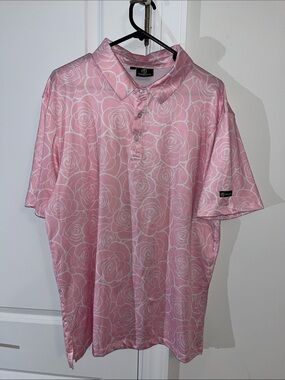 GreenSide Golf Short Sleeve Rose Floral Flower White Pink Stretch Men's Size‎ L